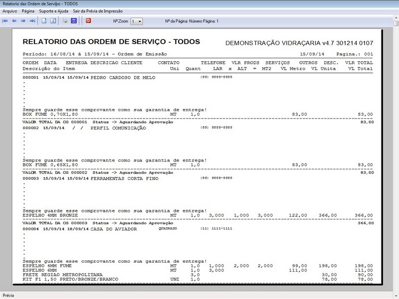 TELA DO PROGRAMA OS VIDRAARIA 4.7