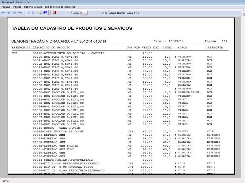 TELA DO PROGRAMA OS VIDRAÇARIA 4.7