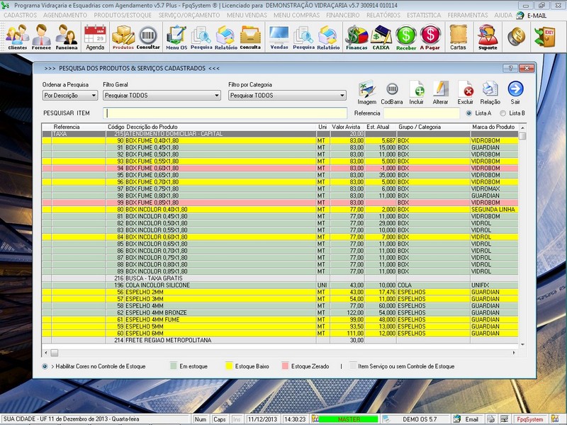 Imagens do Programa Vidraçaria e Esquadria v5.7 Plus