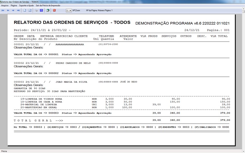 Imagens do Programa Serviços Gerais v6.6 Plus