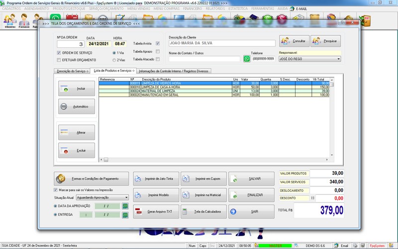 Imagens do Programa Servios Gerais v6.6 Plus