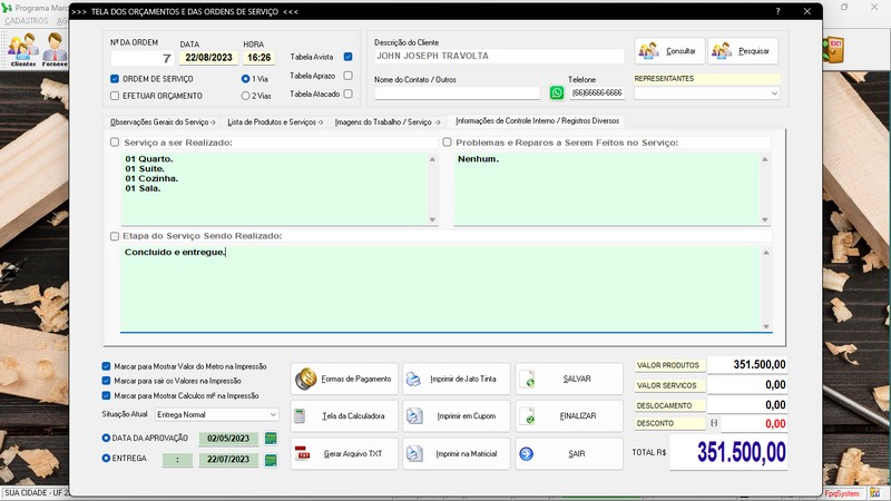 Imagens do Programa Marcenaria v6.9 Plus