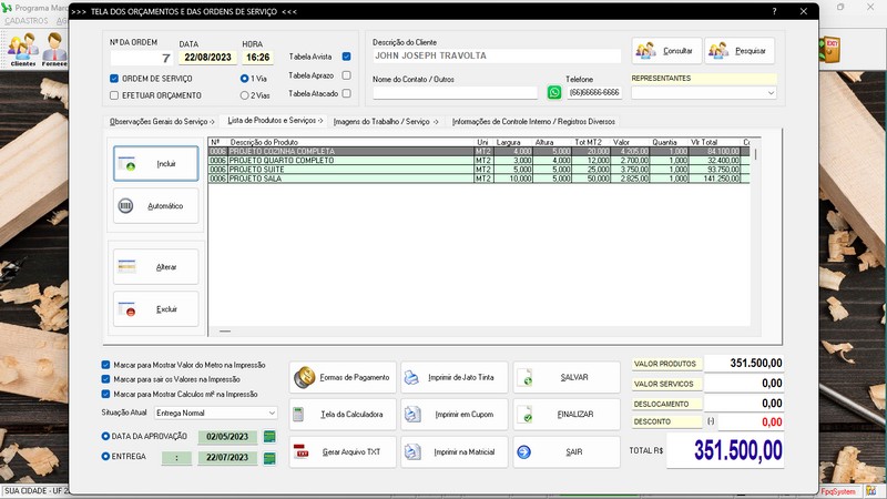 Imagens do Programa Marcenaria v6.9 Plus