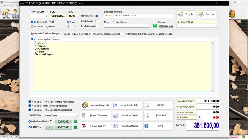 Imagens do Programa Marcenaria v6.9 Plus