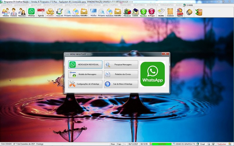 Tela do programa OS Grafica Rapida Vendas Financeiro v7.5 Plus WhatsApp