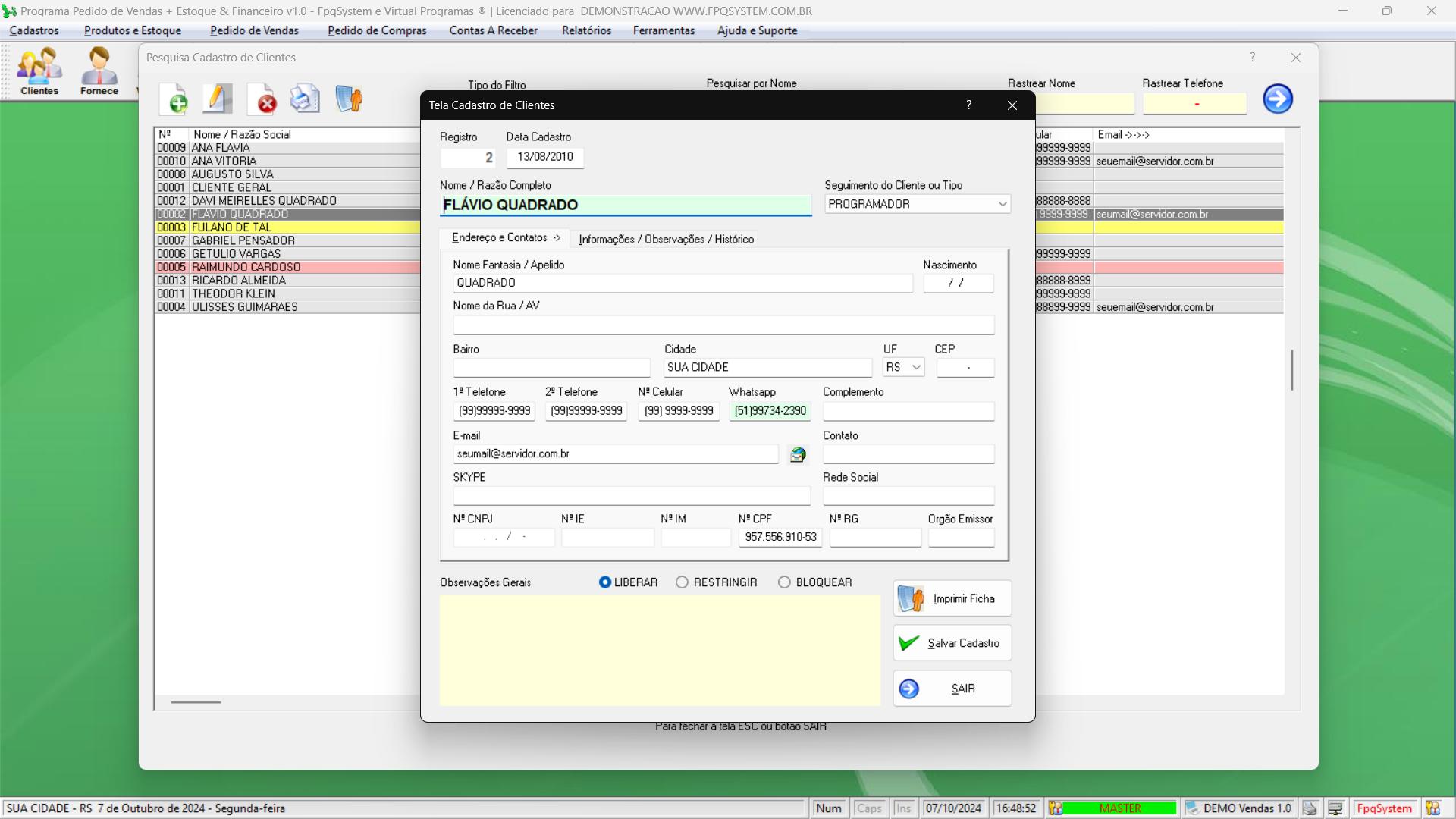 Programa Vendas 1.0 - Cadastro de clientes