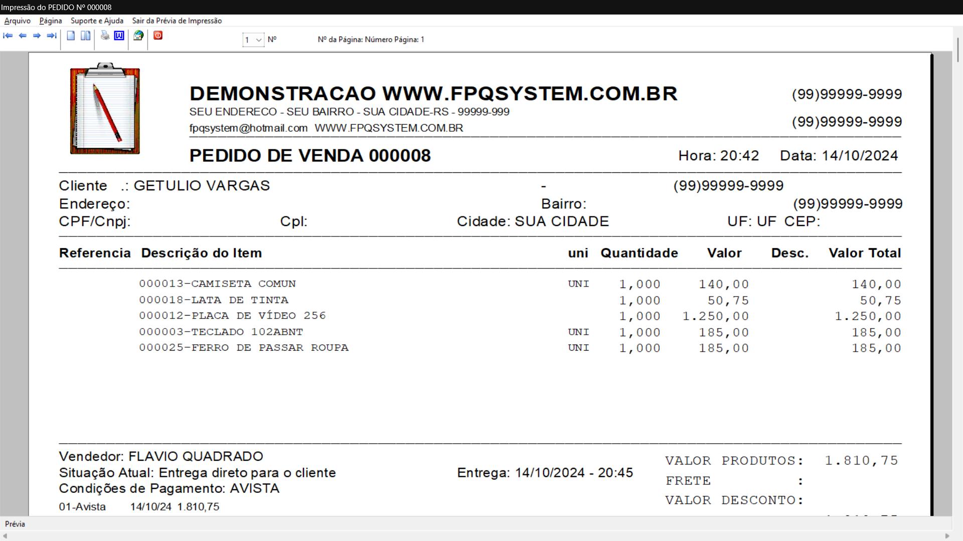 Programa Vendas 4.0 - Impressão do Pedido de Vendas