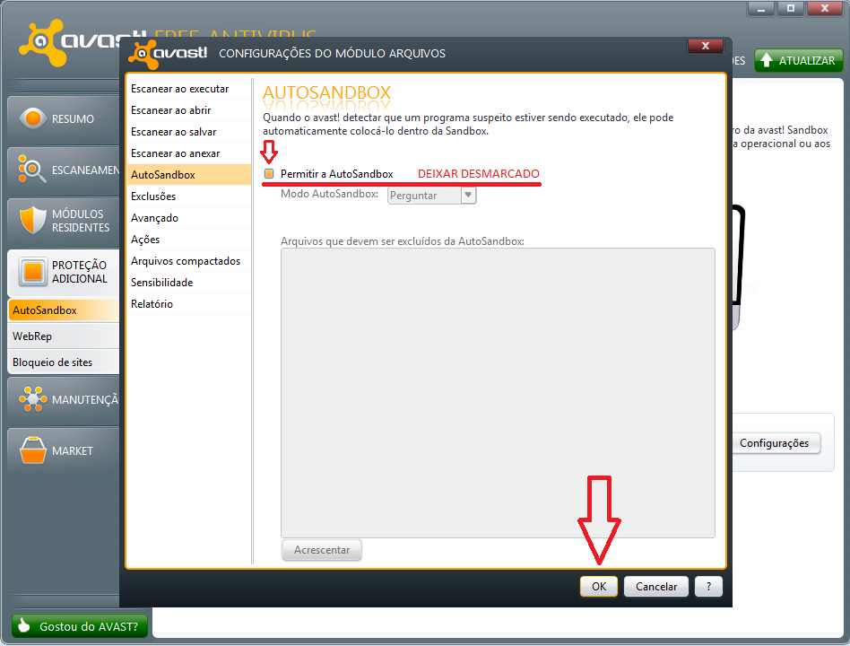 Desabilitando o SandBox do Avast