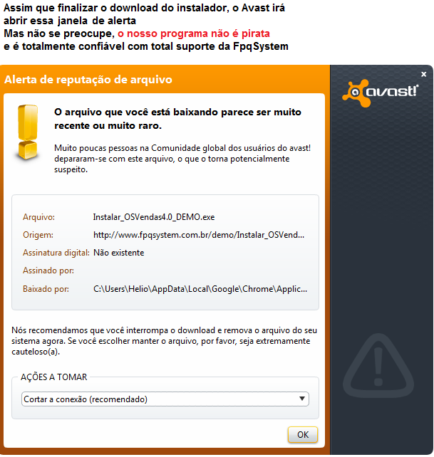 Janela de Alerta do Avast