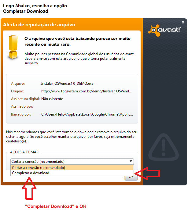 Janela de Alerta do Avast