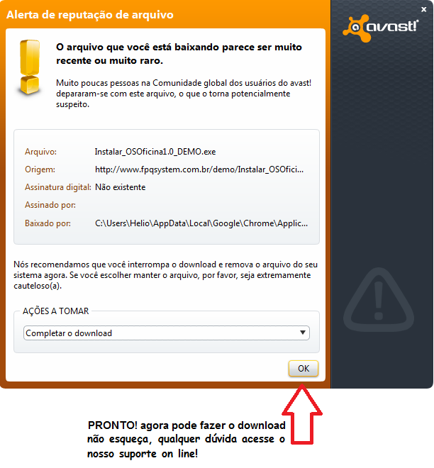 Janela de Alerta do Avast