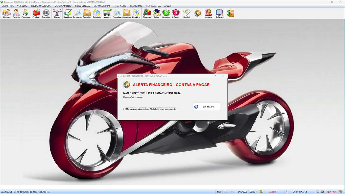 Oficina MOTO + Vendas e Financeiro v4.1 - Alerta financeiro de contas a pagar ao abrir o programa