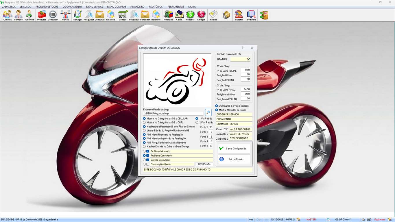 Oficina MOTO + Vendas e Financeiro v4.1 - Ferramentas 1 - Configuração da ordem de serviço