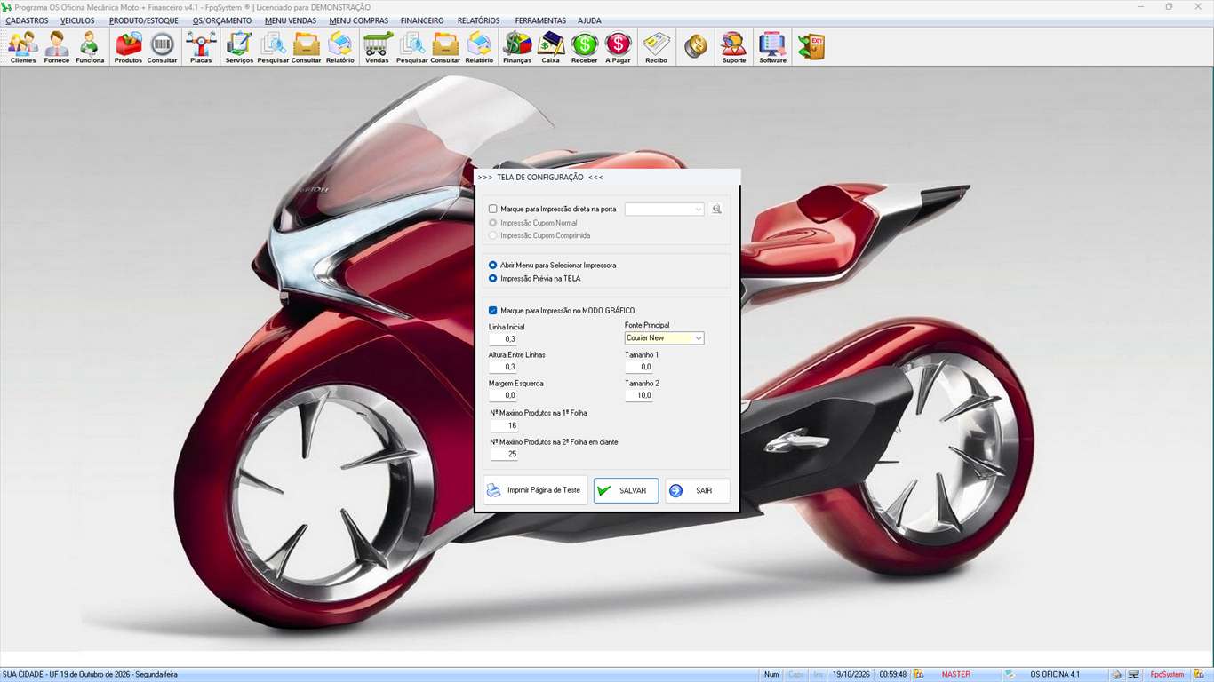 Oficina MOTO + Vendas e Financeiro v4.1 - Ferramentas 6 - Configuração do cupom não fiscal