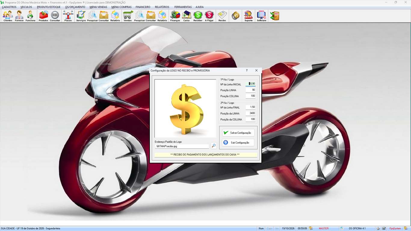 Oficina MOTO + Vendas e Financeiro v4.1 - Ferramentas 3 - Configuração do recibo e promissória