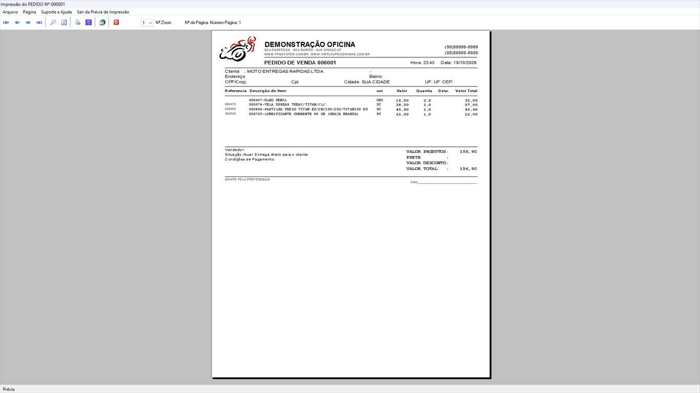 Oficina MOTO + Vendas e Financeiro v4.1 - Prévia de impressão do pedido de venda
