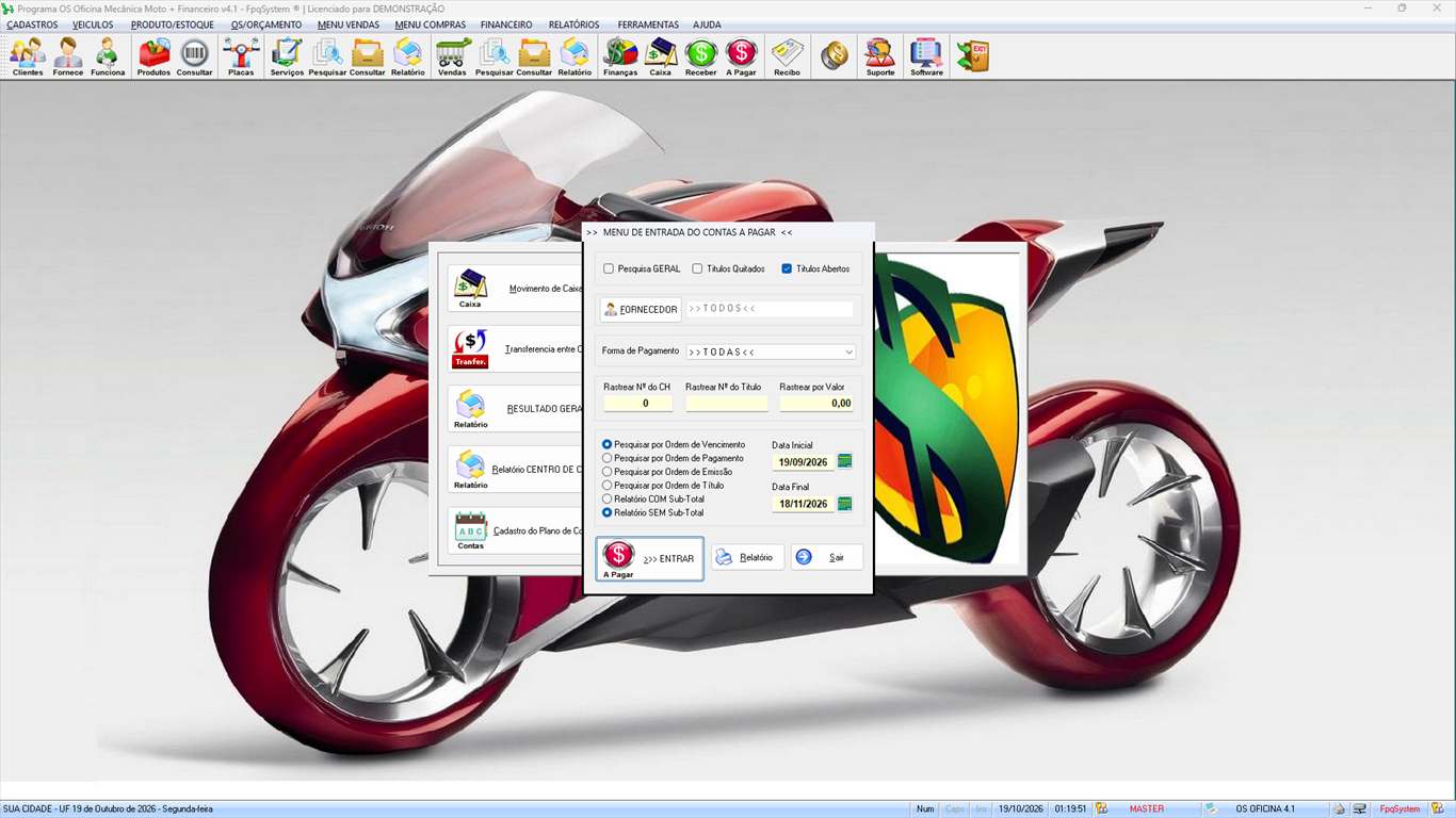 Oficina MOTO + Vendas e Financeiro v4.1 - Menu de entrada do contas a pagar