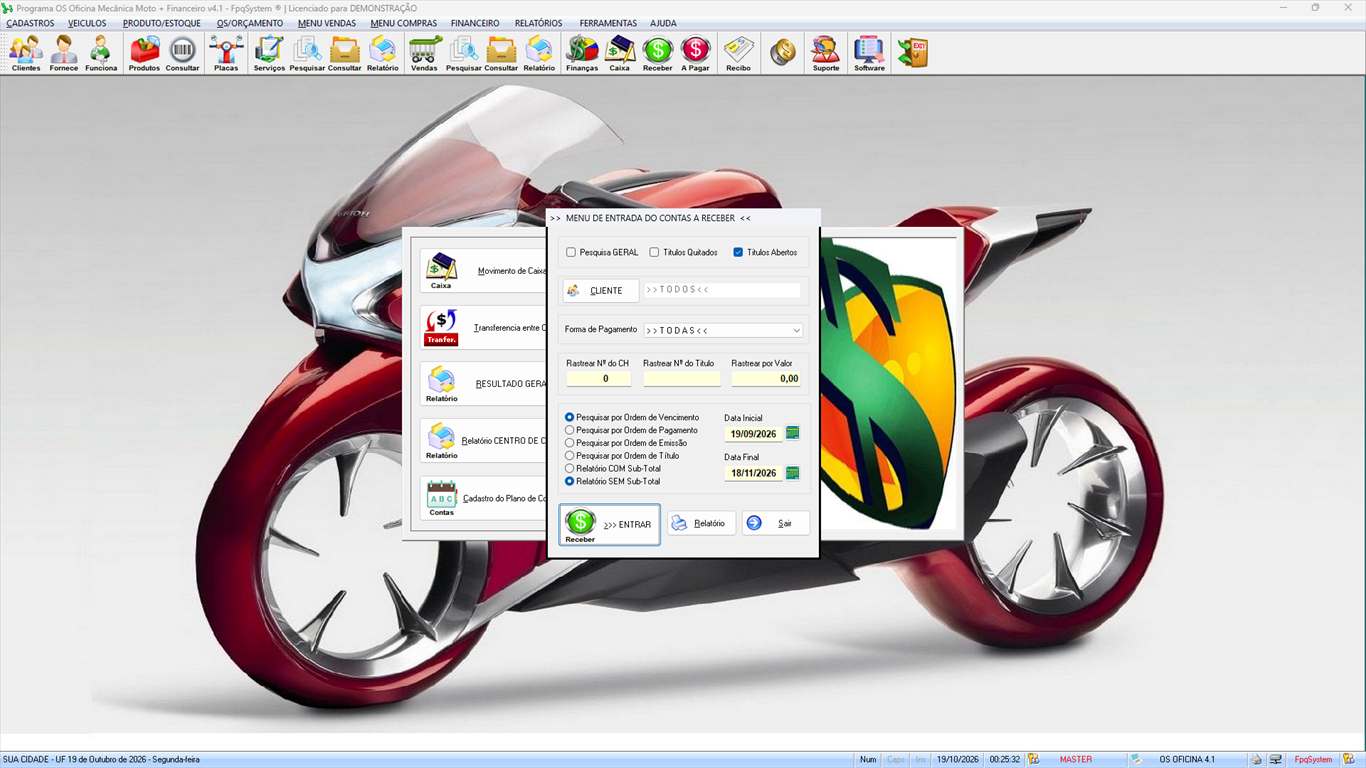 Oficina MOTO + Vendas e Financeiro v4.1 - Menu de entrada do contas a receber