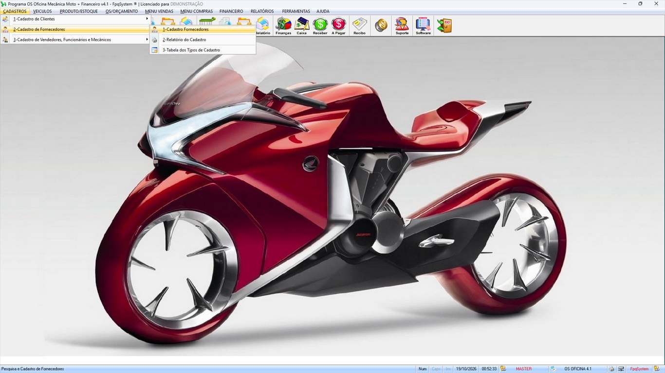 Oficina MOTO + Vendas e Financeiro v4.1 - Menu Cadastros > Cadastro de Fornecedores