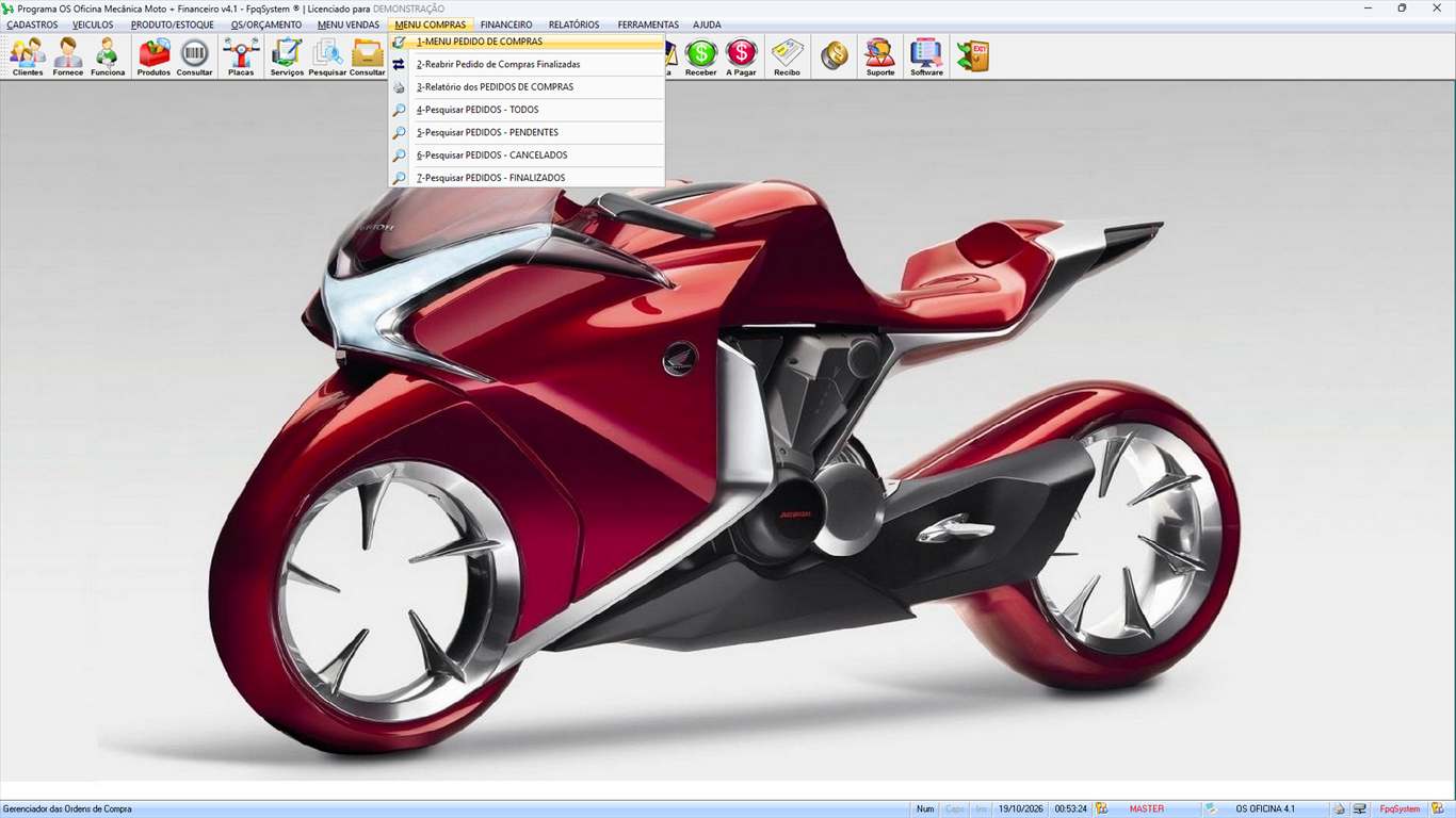 Oficina MOTO + Vendas e Financeiro v4.1 - Menu Compras aberto