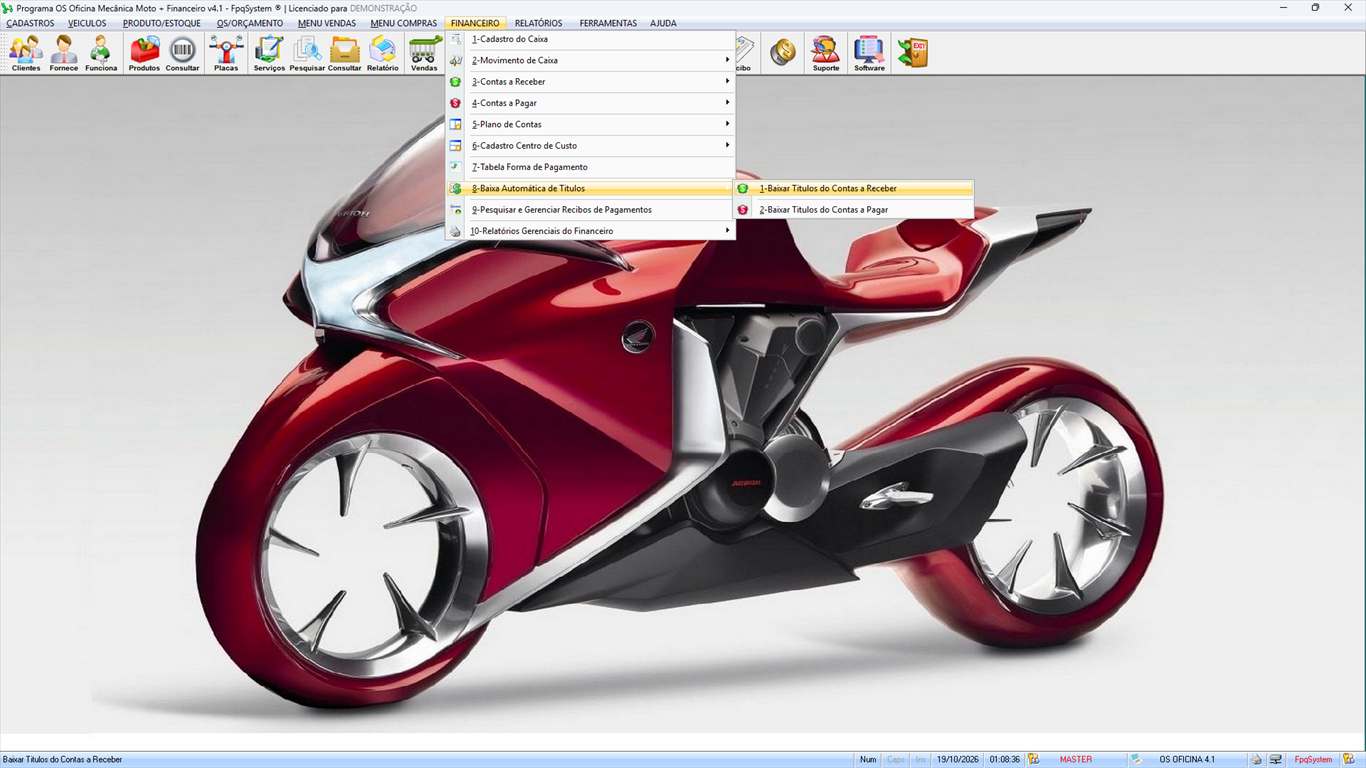 Oficina MOTO + Vendas e Financeiro v4.1 - Menu Financeiro > Baixa Automática de Títulos