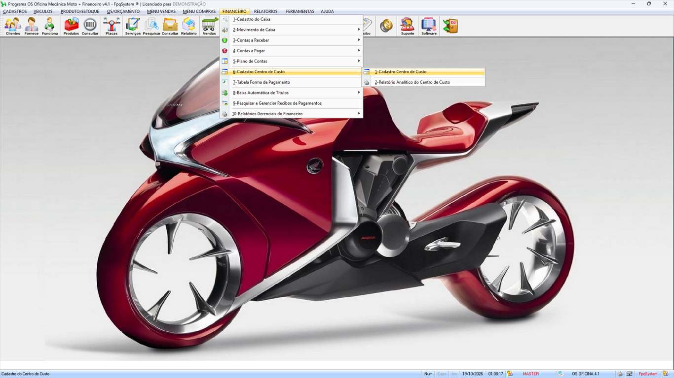 Oficina MOTO + Vendas e Financeiro v4.1 - Menu Financeiro > Cadastro Centro de Custo