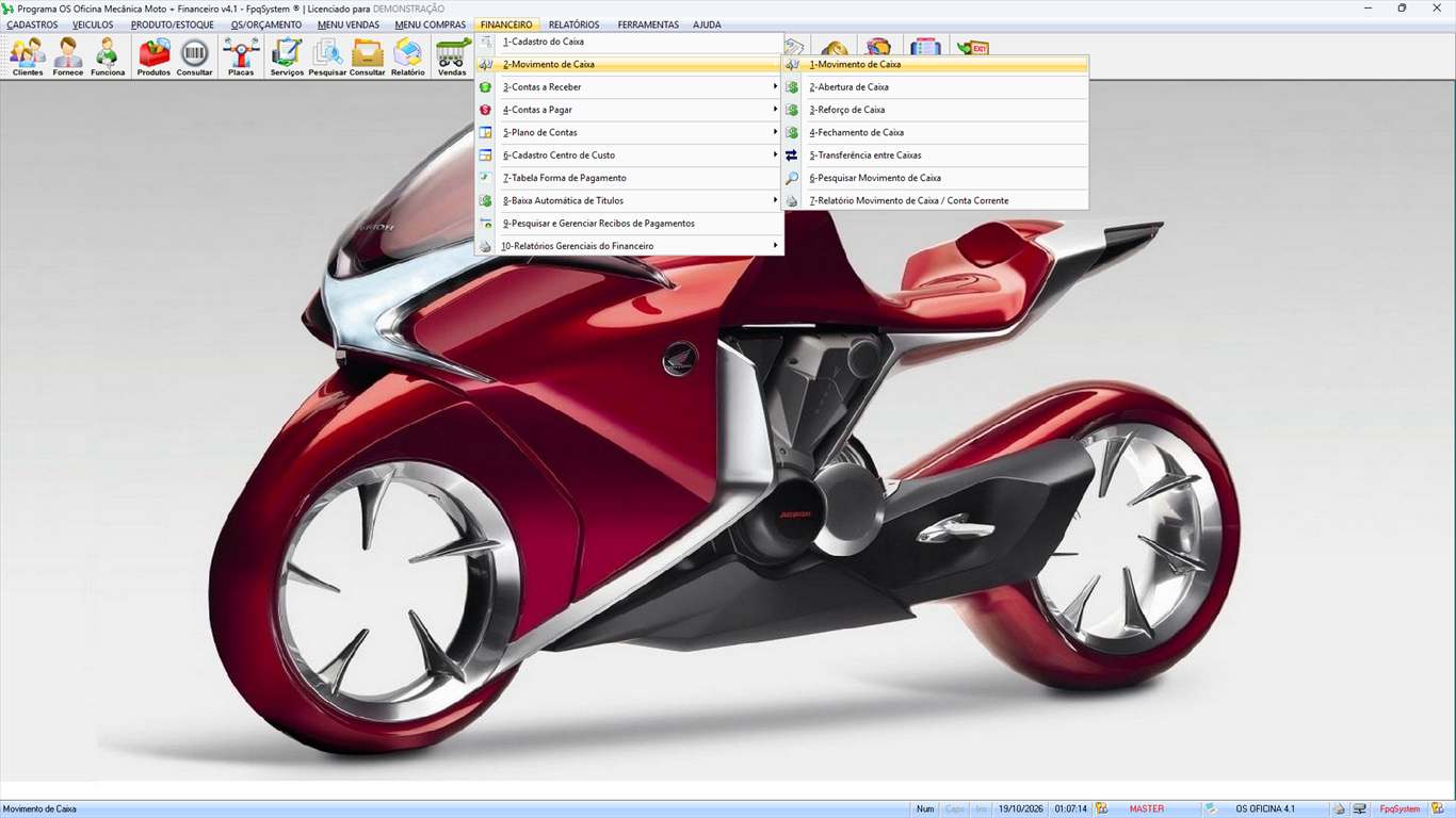 Oficina MOTO + Vendas e Financeiro v4.1 - Menu Financeiro > Movimento de Caixa