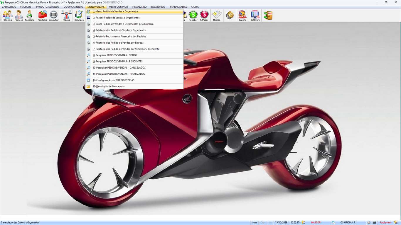 Oficina MOTO + Vendas e Financeiro v4.1 - Menu Vendas aberto