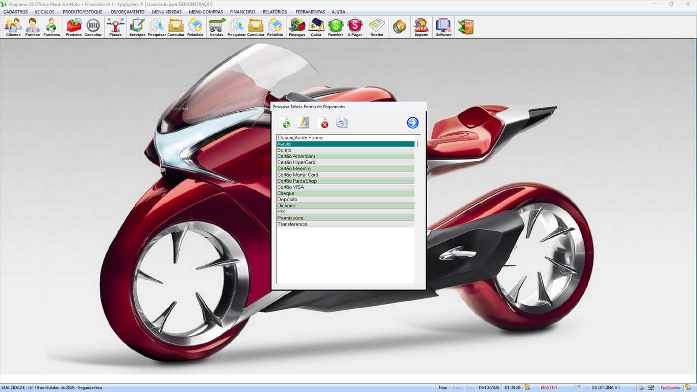 Oficina MOTO + Vendas e Financeiro v4.1 - Ferramentas 9 - Tabela forma de pagamento