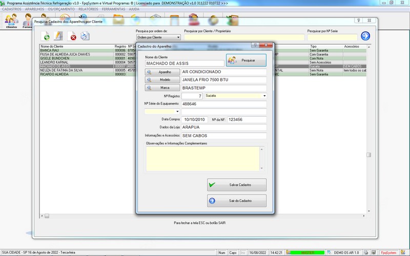 Programa OS Assistência Técnica para Refrigeração 1.0 Plus