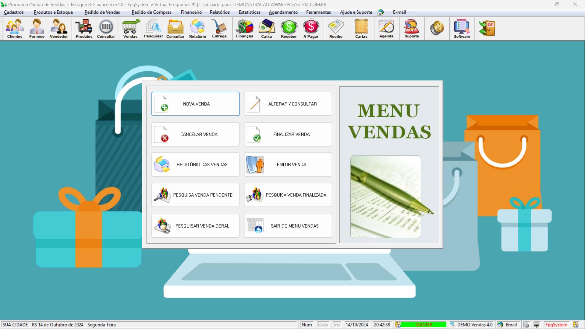 Programa Vendas 4.0 - Tela menu inicial